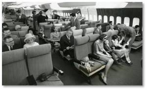 airplane crowding, coach class 1960s, airplane legroom