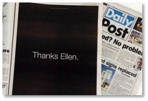 Thanks Ellen Ad taken out by supporters in the Daily News