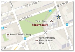The St. Francis Garden is easy to find and free to view. At the intersection of Clarendon and Boylston streets turn south on Clarendon Street. Trinity Church will be on your right. Walk up the three steps that lead to the cloistered walkway and the garden will be right in front of you. 