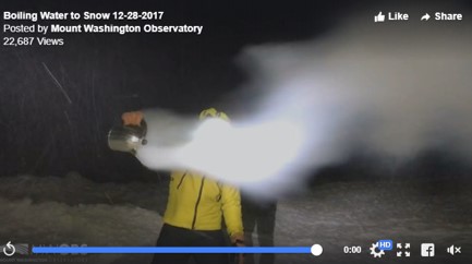 Mount Washington Observatory, boiling water to snow