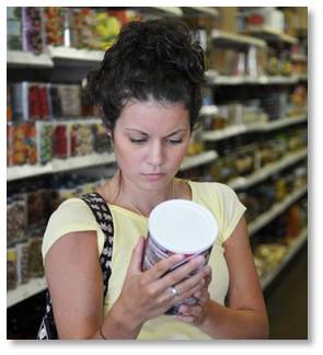 Reading labels, supermarket, processed food ingredients