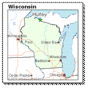 Wisconsin map, Hurley Wisconsin, Upper Peninssula