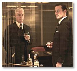 Mad Men, Don Draper, Roger Sterling, drinking in the office