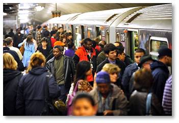 New York City subway, NYC crowd, crowded subway