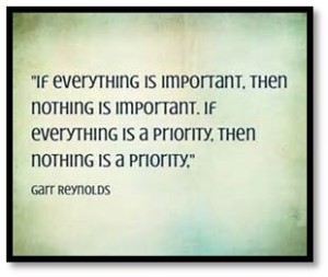 If everything is important, then nothing is important. If everything is a priority, then nothing is a priority.