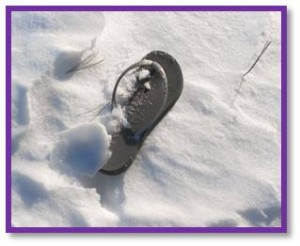 flip flop in the snow, the wrong clothes