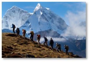 Mountaineers climbing in the Himalayas