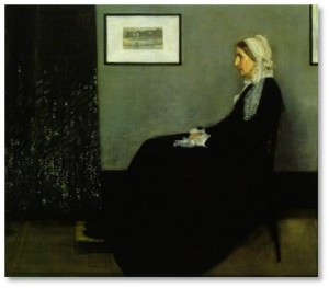 When we had finished with the Van Goah exhibit, we went uphill to the Lunder Center at Stone Hill, a small gallery in which resides (until September 27) the large portrait by James McNeill Whistler that he called “Grey, Black, and White.” We know it as “Whistler’s Mother” and it’s on temporary loan from the Musée d’Orsay in Paris. 