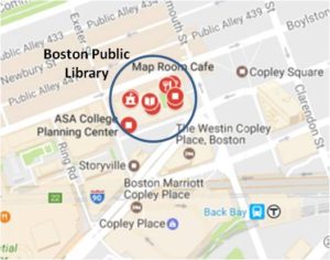 The McKim Building of the Boston Public Library is located on Dartmouth Street at the west end of Copley Square. Climb the sweeping staircase past the statues of Art and Science by Bela Pratt. Go through the cast bronze doors with bas-relief sculptures by Daniel Chester French. 
