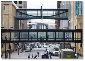 The Minneapolis “skyways” system is the largest in the world—so big that they have a map that lets you navigate all its numerous connections without getting lost. The skyways make it easy for people to move around the city, keep pedestrian traffic off the streets, especially during the winter months, and bring prosperous commercial nodes up to the second-floor level. 
