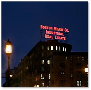 The Boston Wharf Company Sign on Boston's Skyline