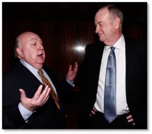 Thus we arrive at the Fox News dirty duo of Roger Ailes and Bill O’Reilly, Fox News, sexual harassment