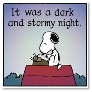 Snoopy, It was a dark and stormy night, writing, creative writing