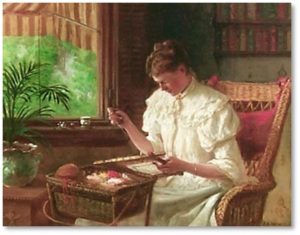 Woman Embroidering by James Brade Sword