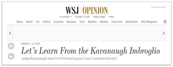 The Wall Street Journal, WSJ, Opinion, Letters to the Editor, Judge kavanaugh