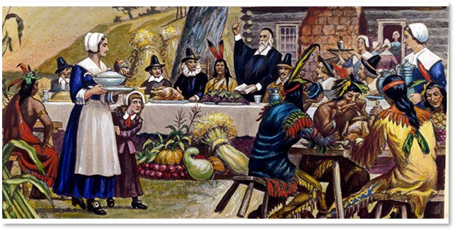 The First Thanksgiving, Pilgrims, Wampanoag Indians, turkey