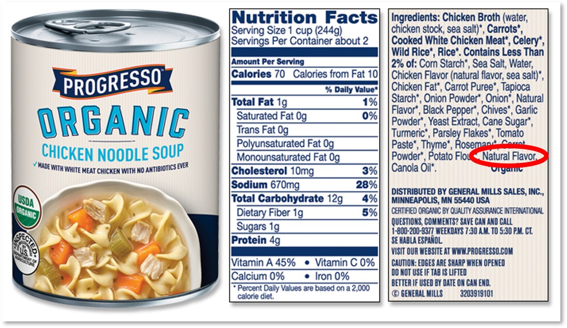 Progresso Organic Soup, natural flavor, excitotoxin, ingredients, label
