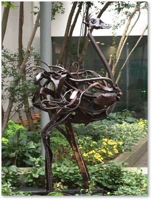 ostrich sculpture, Federal Reserve Bank of Boston, Madeleine Lord, scrap metal