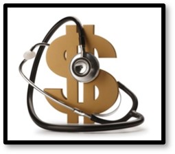 Stethoscope, dollar sign, high cost of healthcare