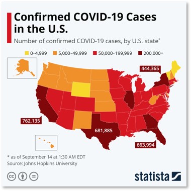 Confirmed cases of Covid-19 by State in the US
