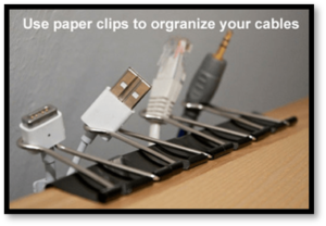 paper clips, organize cables, hack, technology