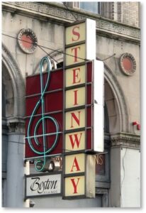 Steinway sign, Piano Row, M. Steinert and Son, Steinway agent