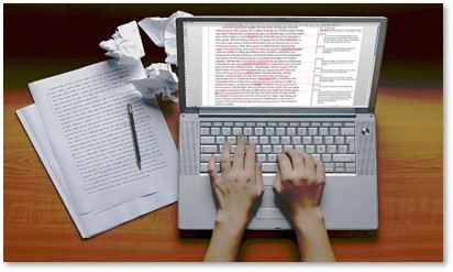 writing, editing manuscript, computer, laptop