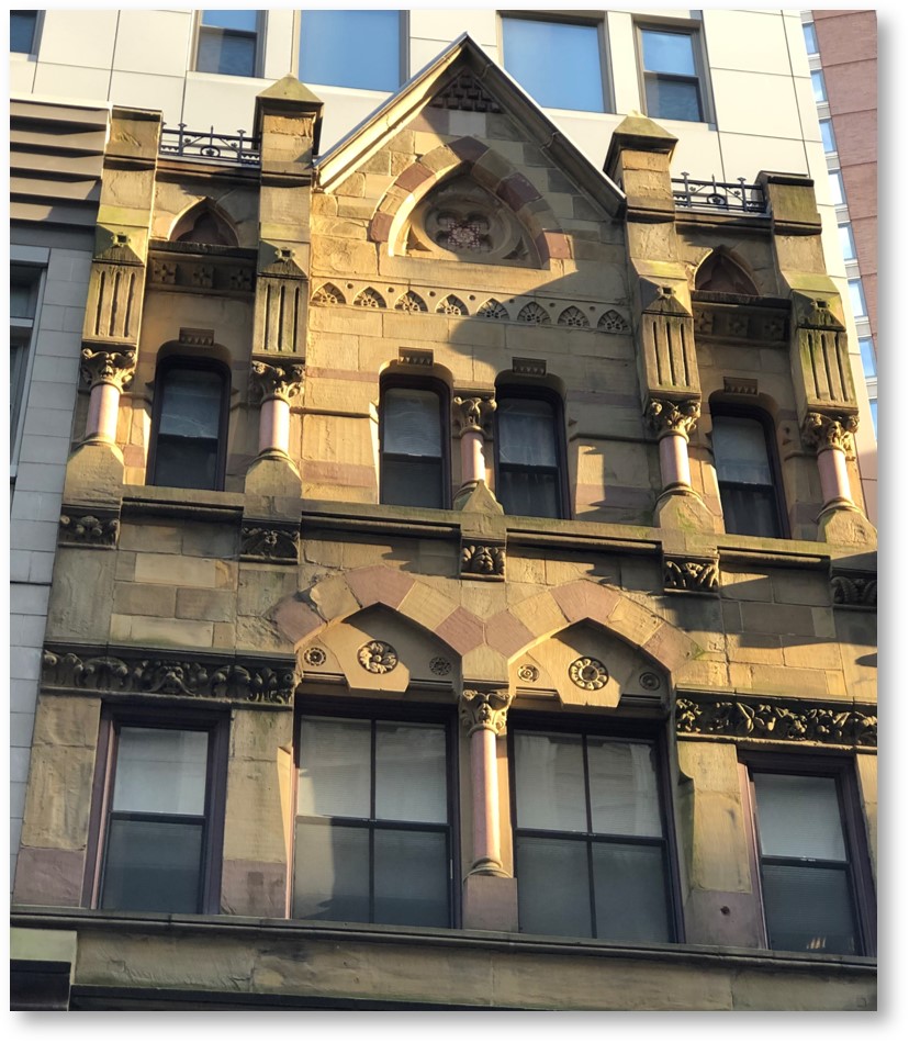 15-17 Essex Street, Romanesque Revival, polychromy, Cummings and Sears, quatrefoil window