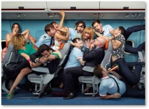airplane passengers, fighting, unruly behavior