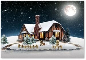 Snowy house, winter, full moon, positive