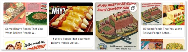 Fifties Foods You Won't Believe, clickbait, slide shows, vintage recipes