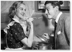 Fifties housewife, cooking, husband, women, stereotypes