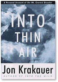 Into Thin Air, Jon Krakauer, Mount Everest, mountain climbing, vacation book