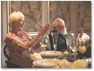 Elderly couple, elder care, well-being, dinner, drinks