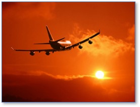 airplane, sunset, air travel