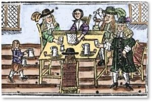 Puritans celebrating, Christmas, wassail, drinking