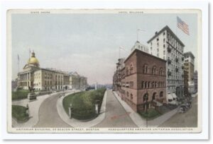 25 Beacon Street, postcard, American Unitarian Association, Bowdoin Street, Massachusetts State House