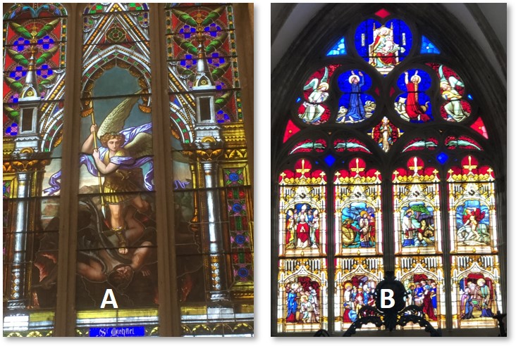 Stained-glass windows, churches, Bible stories
