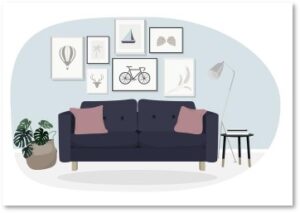 Interior Design, living room, sofa, pictures