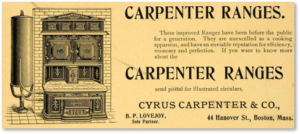 Cyrus Carpenter Coal Stove advertisement, Cyrus Carpenter & Co., 33 Union Street, Boston