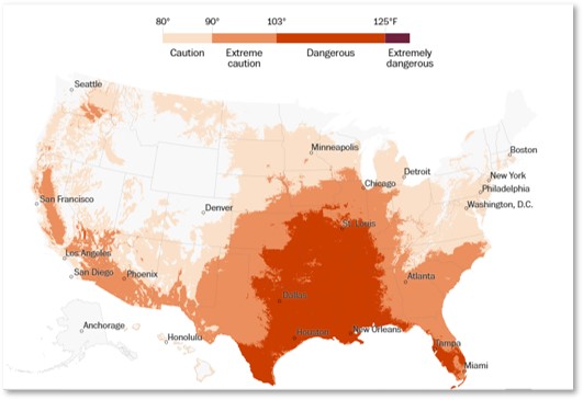 Extreme heat, heat map, 2023 