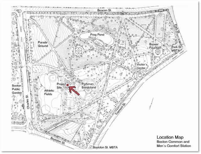 Men's Comfort Station, Map, Boston Common, The Earl of Sandwich