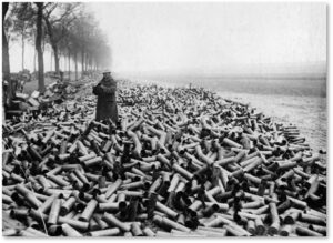 WWI, expended shell casings, artillery, German lines