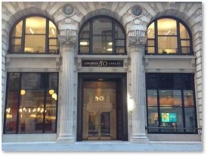 50 Congress Street, Facade, columns, medallions, front door